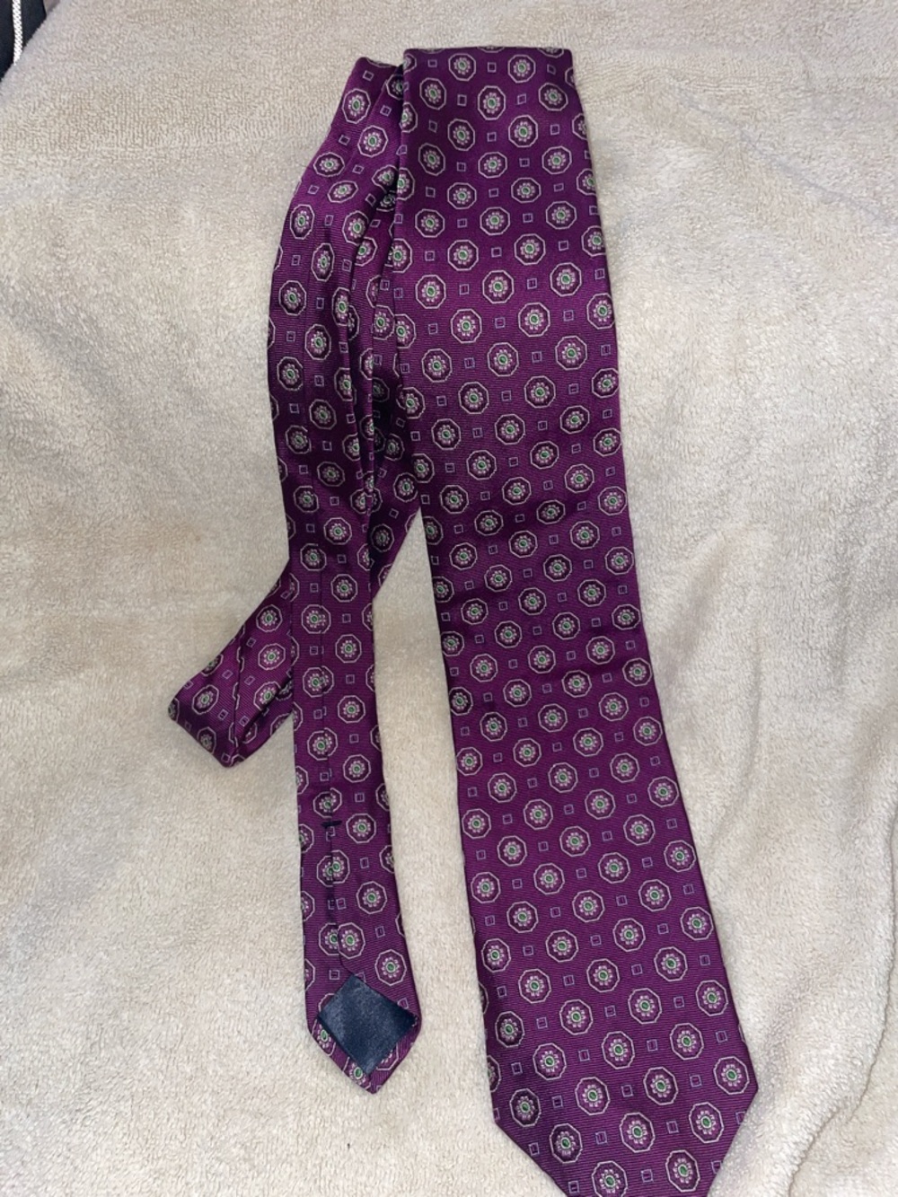 Brooks Brothers Purple Medallion Silk Tie with Green Accents